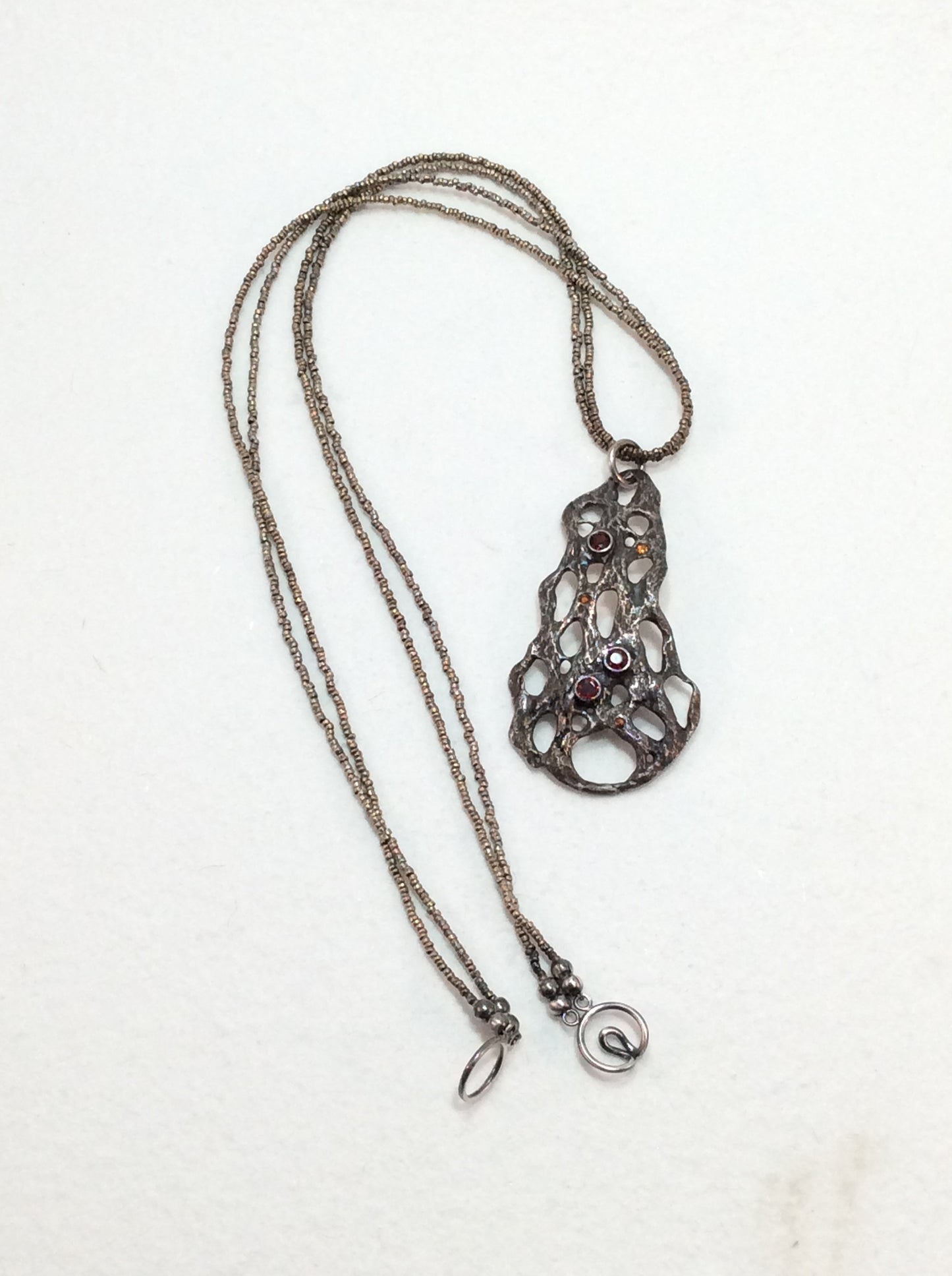 Sterling Cast Cholla and Garnets Pendant